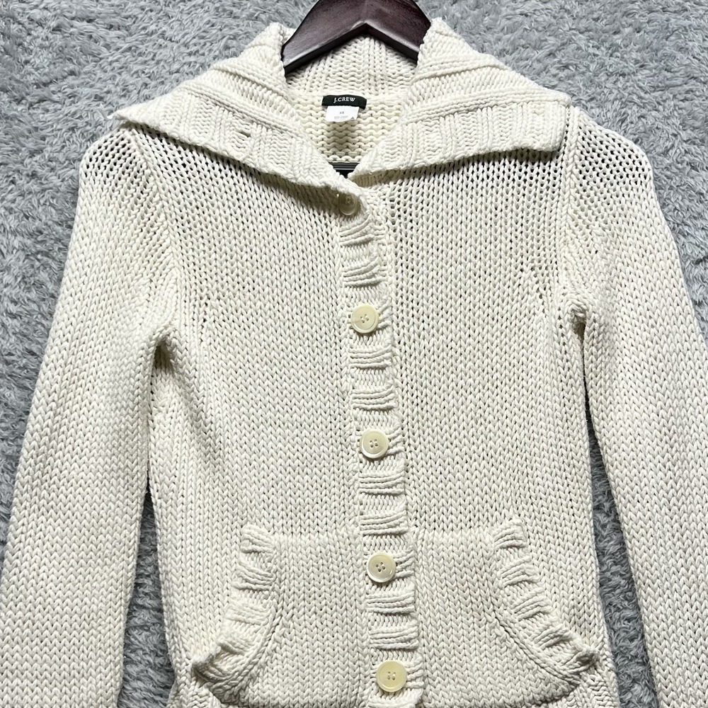 J Crew Sweater Cardigan Womens XS Cream White Chunky Button Up Shawl Collar - Picture 2 of 10
